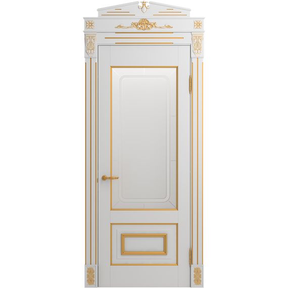 Межкомнатная дверь массив бука Viporte Неаполь белая эмаль патина золото остеклённая
