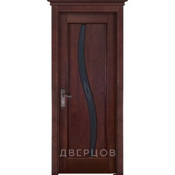 Межкомнатная дверь массив ольхи ОКА Соло махагон остеклённая