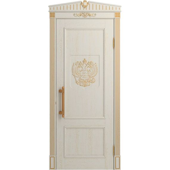 Межкомнатная дверь массив дуба Статус белая эмаль патина золото глухая