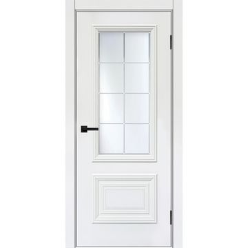 Межкомнатная дверь эмаль Багет 2 белый RAL 9003 остеклённая