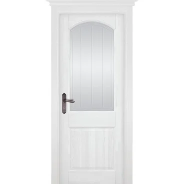 Межкомнатная дверь массив сосны ОКА Осло Браш белая эмаль стекло светлое матовое с фрезеровкой