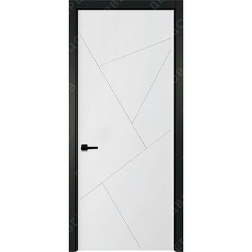 Межкомнатная белая дверь Геометрия 2 с чёрным наличником