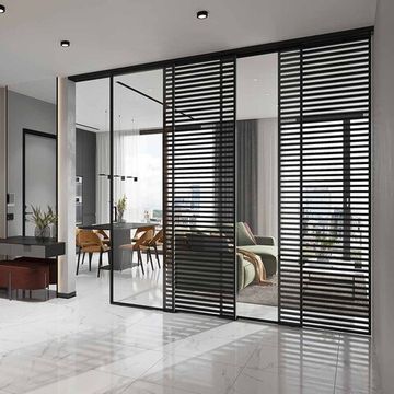 Алюминиевая стеклянная перегородка Классическая 1AG - 12AG чёрный матовый стекло прозрачное