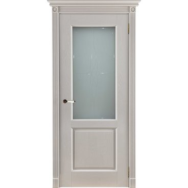 Межкомнатная дверь массив дуба ОКА Селена эмаль слоновая кость остекленная