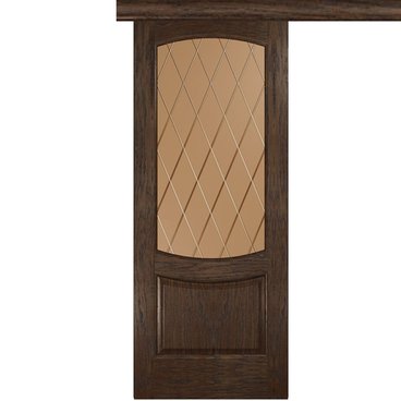 Межкомнатная одностворчатая дверь купе шпон Luxor Лаура 2 дуб морёный со стеклом