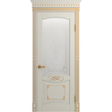 Межкомнатная дверь массив дуба селект Viporte Венеция Декор белая эмаль патина золото остеклённая