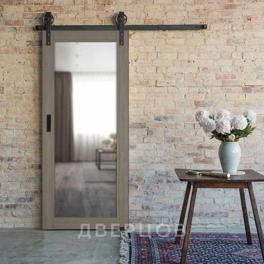 Амбарная дверь купе Лофт 501.2 орех с зеркалом