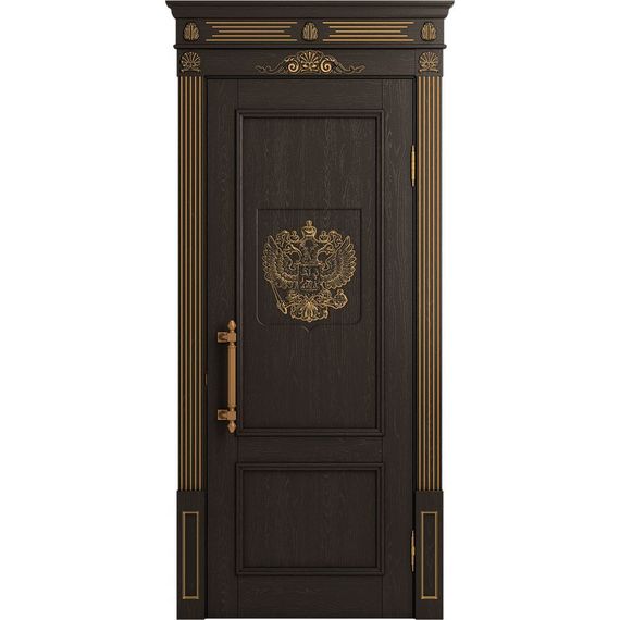 Межкомнатная дверь массив дуба Статус шоколад патина золото глухая