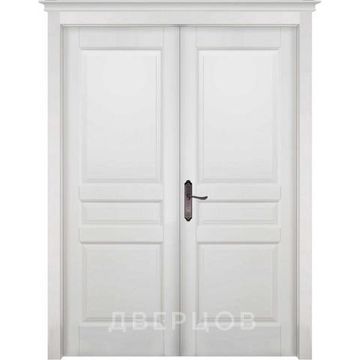Межкомнатная распашная двустворчатая дверь массив ольхи ОКА Валенсия белая эмаль глухая