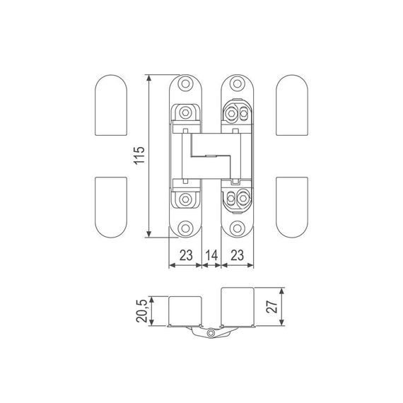 Петля дверная скрытая AGB for Profil Doors Eclipse 3.0 с накладками чертёж