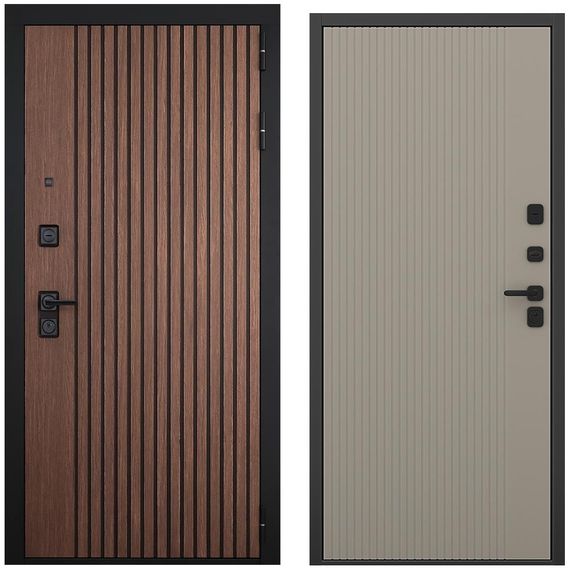 Входная дверь Шторм американский орех / чёрный кварц панель шторм варм грей