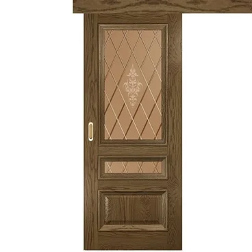 Межкомнатная одностворчатая дверь купе Фараон 2 светлый морёный дуб со стеклом