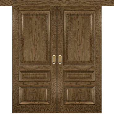 Межкомнатная двустворчатая дверь купе шпон Luxor Фараон 2 светлый морёный дуб без стекла