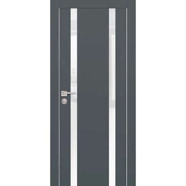 Межкомнатная дверь экошпон PX-9 графит с алюминиевой кромкой с 4-х сторон стекло Lacobel белоснежный