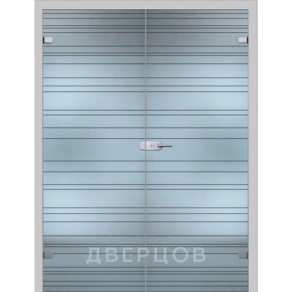 Фото стеклянной распашной двухстворчатой двери Грация с коробкой и наличниками в цвете манхеттен