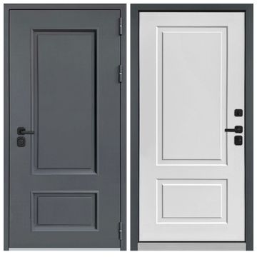 Входная уличная дверь RX-1 Термо муар RAL 7024 ПВХ белый матовый