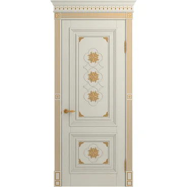 Межкомнатная дверь массив дуба Viporte Монако белая эмаль патина золото глухая