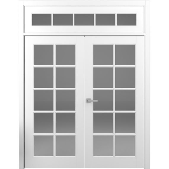 Двухстворчатая распашная дверь с верхней фрамугой Классика 5 белая с полотнами 900 + 900 мм