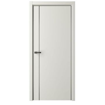 Межкомнатная дверь эмаль Лайн 4 латте глухая чёрная алюминиевая кромка