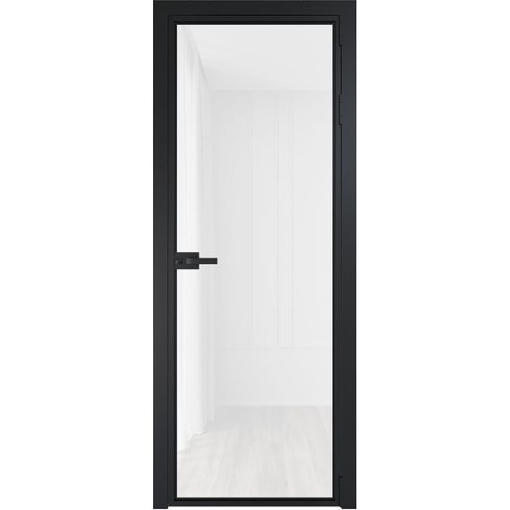 Алюминиевая межкомнатная дверь 1AX чёрная матовая RAL 9005 остеклённая