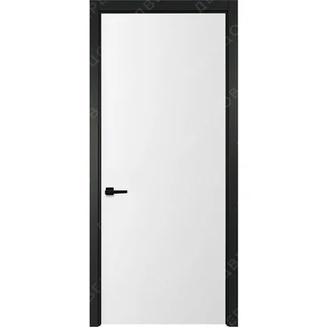 Межкомнатная белая дверь Лайн 1 с чёрным наличником