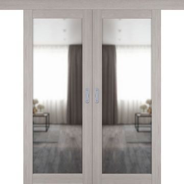 Двустворчатая дверь купе 501.2 серый дуб с зеркалом с одной стороны