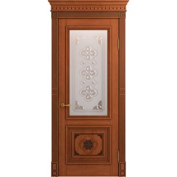 Межкомнатная дверь массив дуба Viporte Монако табачный патина чёрная остеклённая