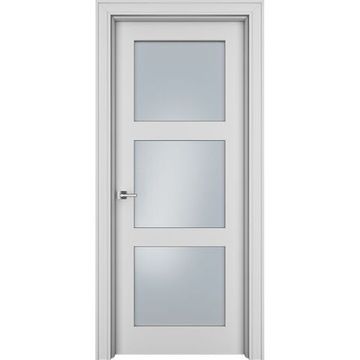 Межкомнатная дверь эмаль Ofram Паспарту 33 белая остеклённая