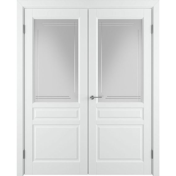Фото двухстворчатой двери Бриз белая эмаль со стеклом
