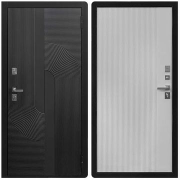 Входная дверь Орбита 3K ПВХ чёрная мягкая шагрень панель ПВХ белая мягкая шагрень