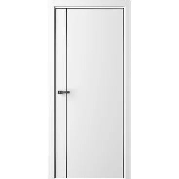 Межкомнатная дверь эмаль Лайн 4 белая глухая чёрная алюминиевая кромка