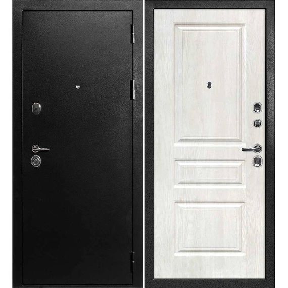 Входная дверь С-1 титан чёрный панель фрезерованная дуб жемчужный