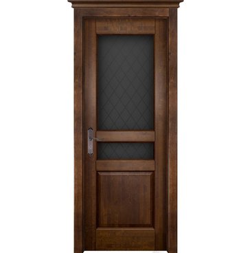 Межкомнатная дверь массив ольхи ОКА Валенсия античный орех остекленная