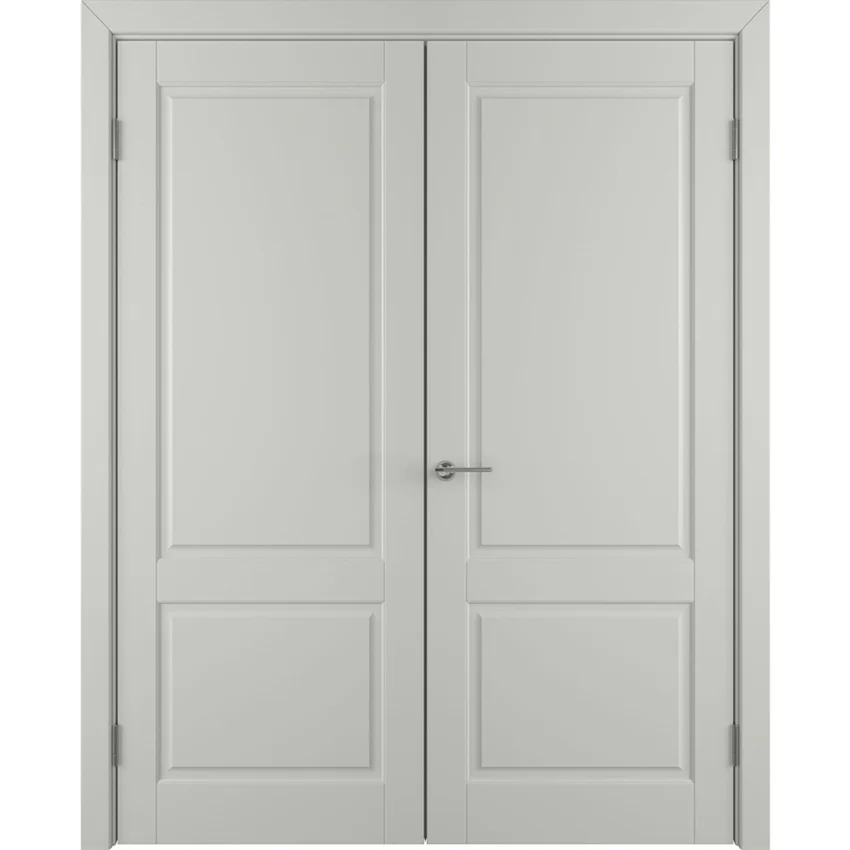 Фото глухой двухстворчатой распашной двери Патриция светло-серая эмаль