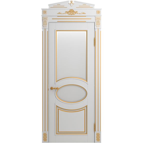 Межкомнатная дверь массив бука Viporte Лацио белая эмаль патина золото остеклённая