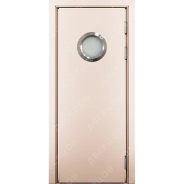 Маятниковая влагостойкая дверь Kapelli кремовый RAL 9001 с иллюминатором