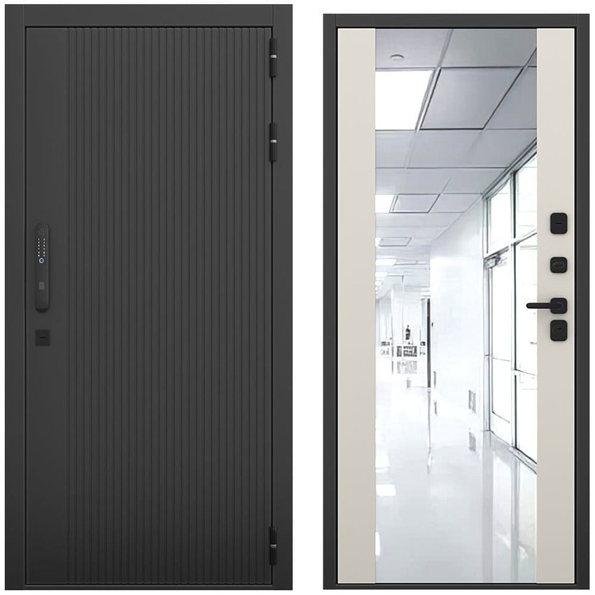 Входная дверь Смарт чёрный силк панель зеркало Maxi силк грей