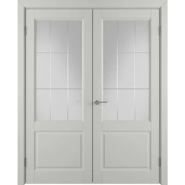 Двухстворчатая распашная дверь Патриция светло-серая эмаль со стеклом