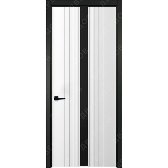 Фото двери Геометрия 8 с чёрным наличником остеклённая