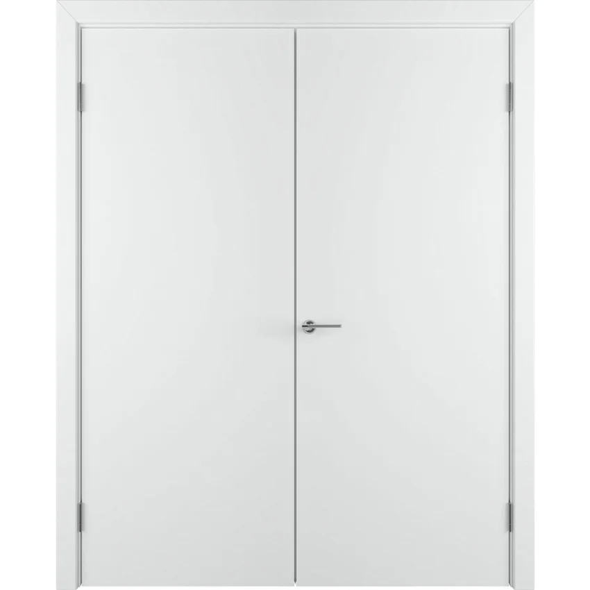 Фото глухой двухстворчатой распашной двери Флэт белая эмаль