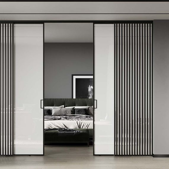 Алюминиевая стеклянная перегородка Классическая 1AG - 11AG чёрный матовый стекло триплекс белый