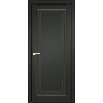 Межкомнатная дверь Прадо 2 винил чёрный молдинг золото глухая