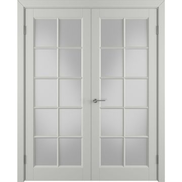 Двухстворчатая распашная дверь Аура светло-серая эмаль со стеклом