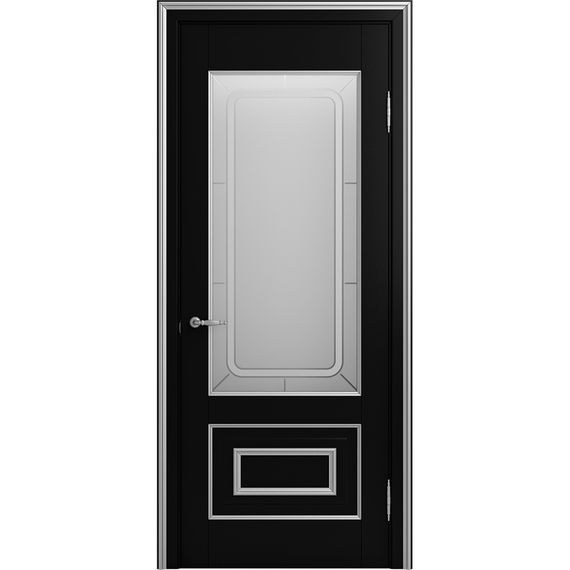 Межкомнатная дверь массив бука Viporte Неаполь нуар патина серебро остеклённая