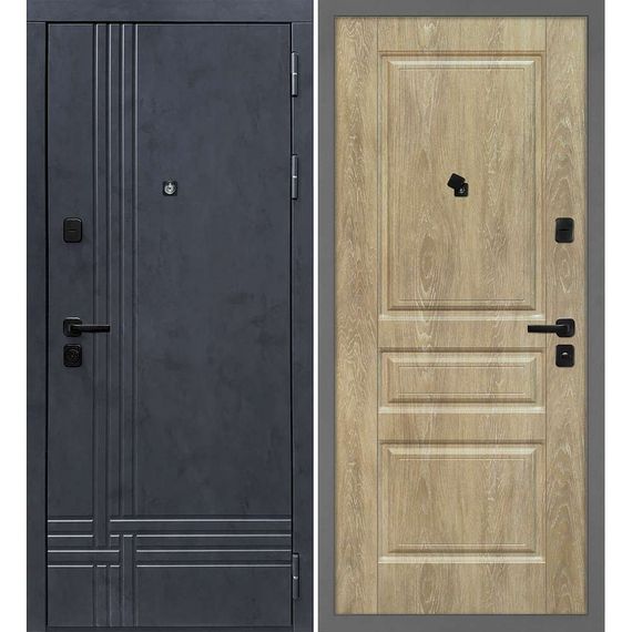 Входная дверь Осло бетон антрацит панель фрезерованная дуб песочный