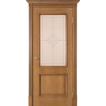 Межкомнатная дверь шпон Шервуд дуб античный стекло ромб бронза