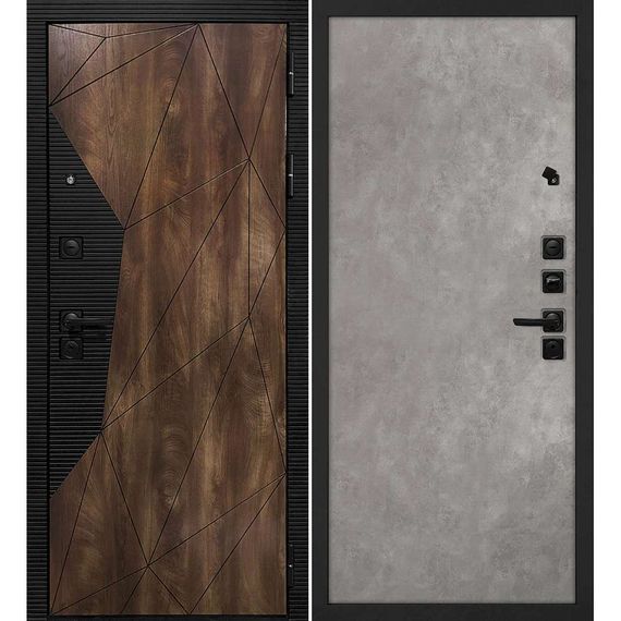 Входная дверь Лофт-2 дуб коньяк патина чёрный кварц панель гладкая бетон