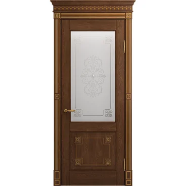 Межкомнатная дверь массив дуба Viporte Флоренция Декор кофе патина золото остеклённая