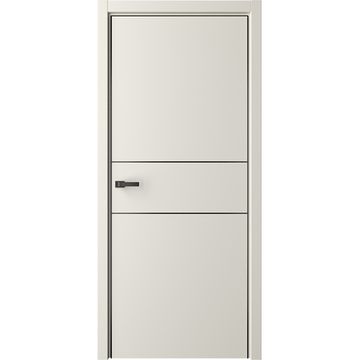 Межкомнатная дверь эмаль Лайн 3 латте глухая чёрная алюминиевая кромка