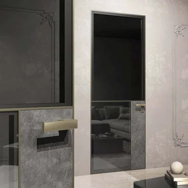 Межкомнатная алюминиевая дверь Miksal Slim-Art Prizma стекло серое прозрачное вставка алькантара серая